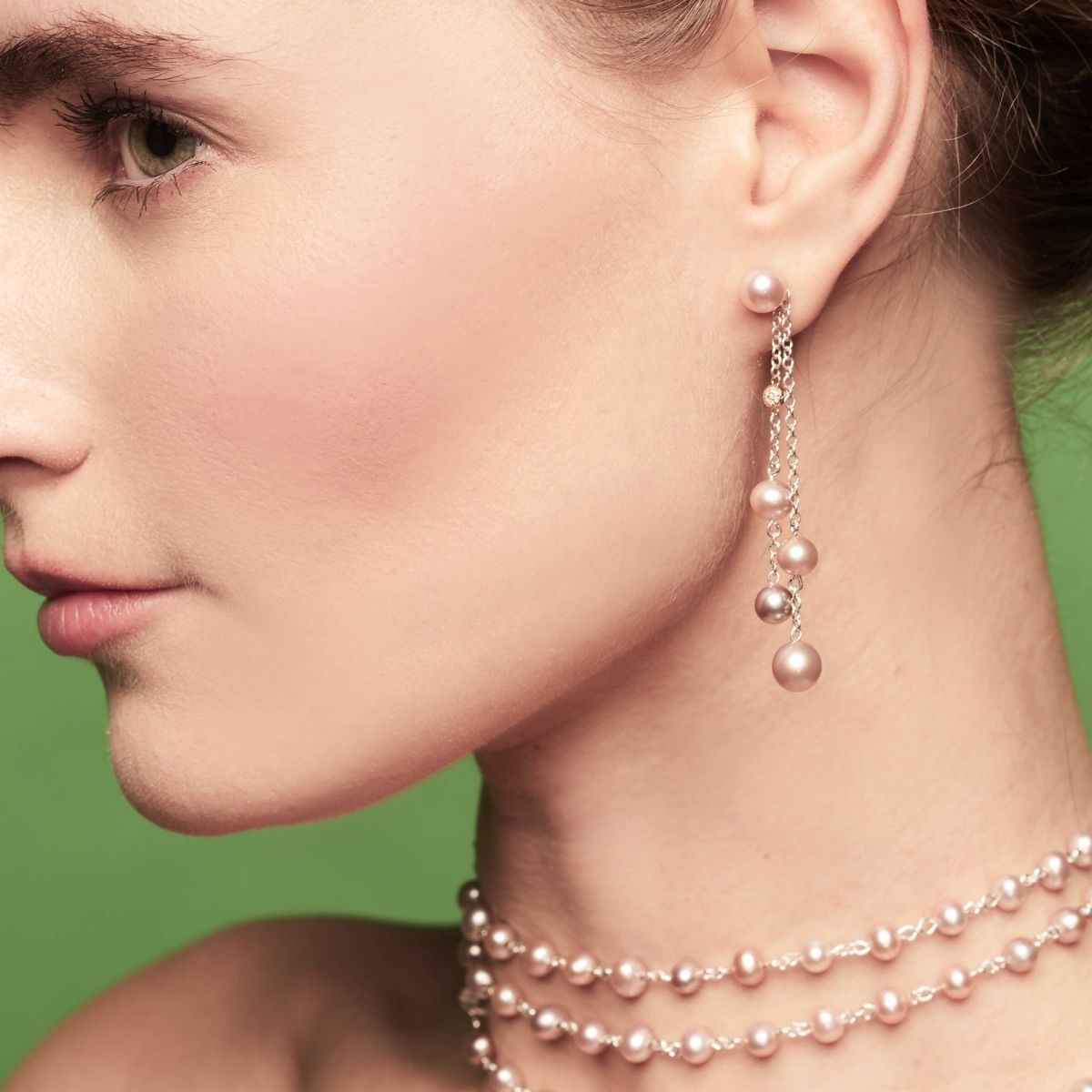 Boucles d’oreilles Nagai doubles à multiples fils en argent et or rose avec perles violettes