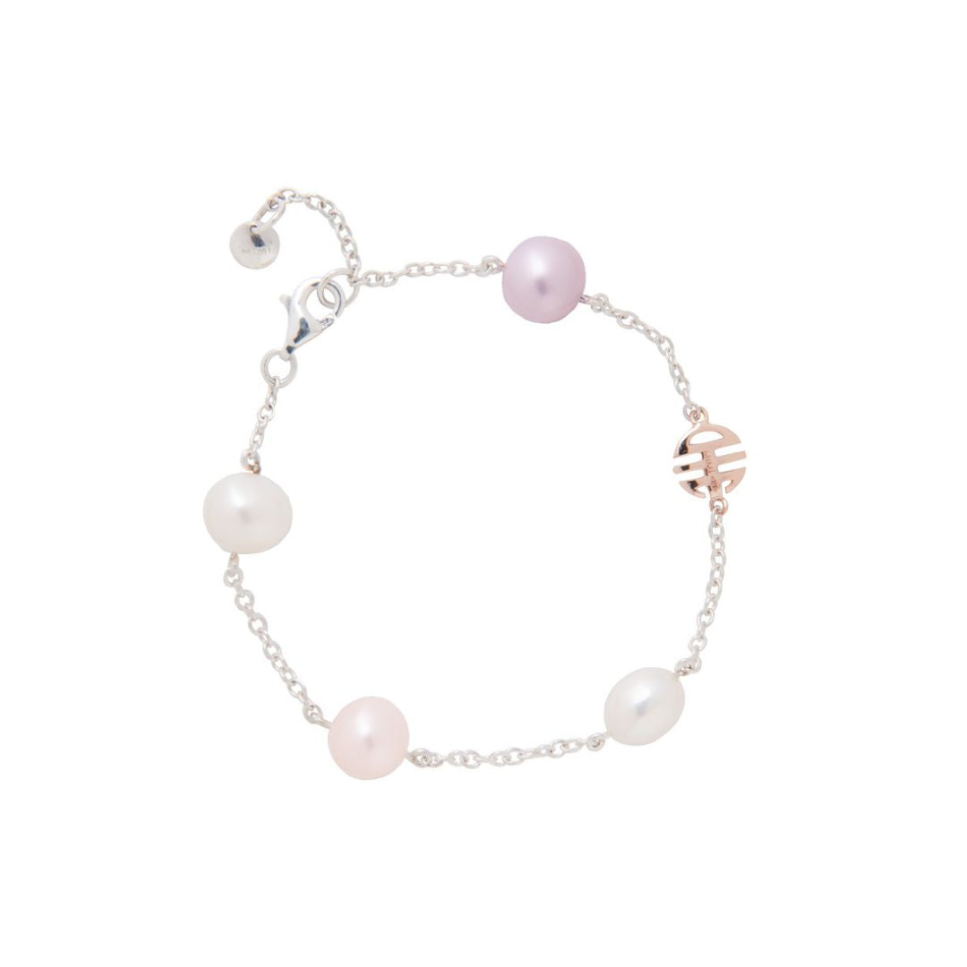MIMI Bracciale Nagai con Perle e Oro Rosa Bianche - Viola - Rosa