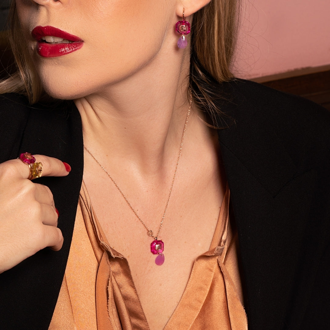 Orecchini Dna Zaffiro rosa e Giada lavanda