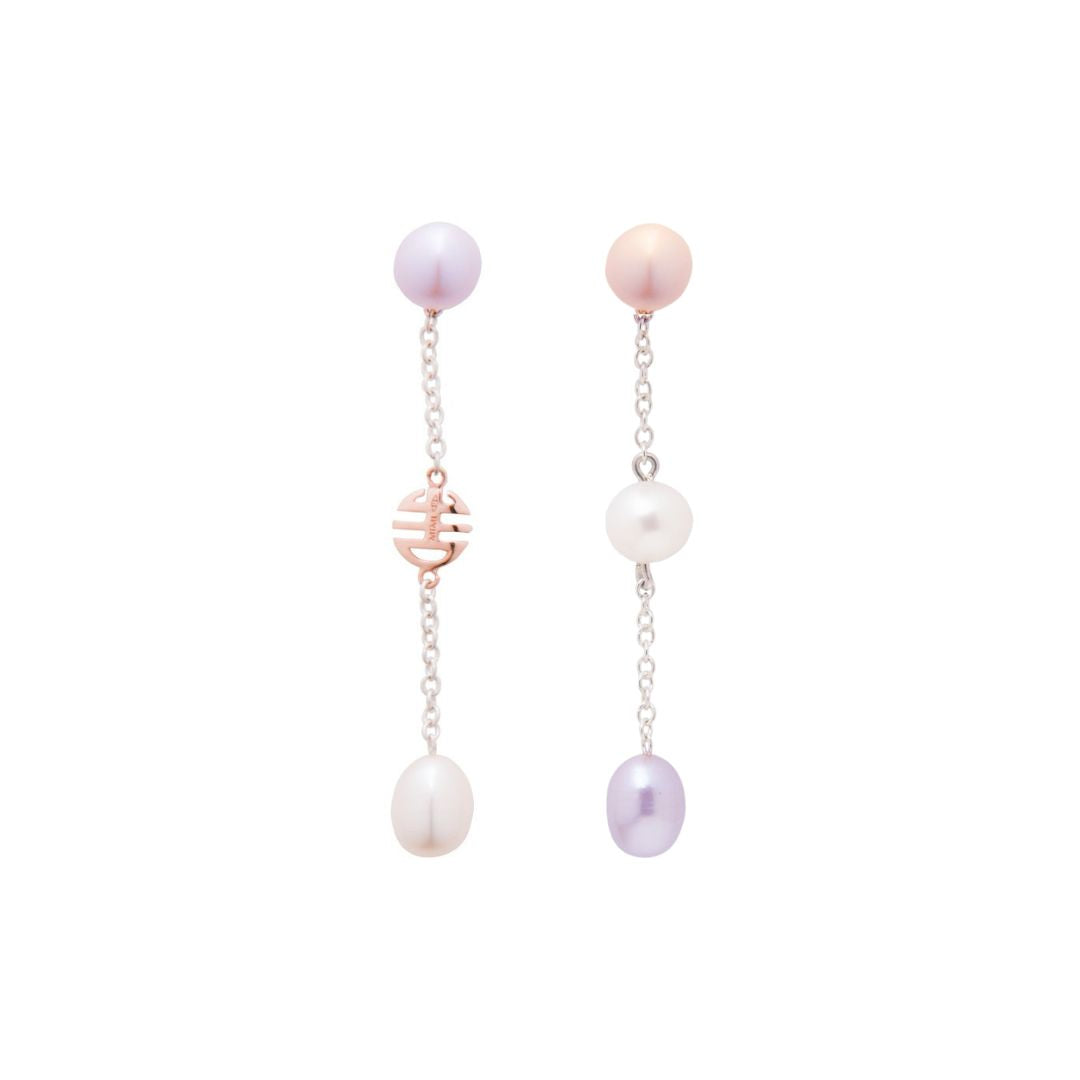 MIMI Orecchini Nagai perle alternate Bianche - Viola - Rosa