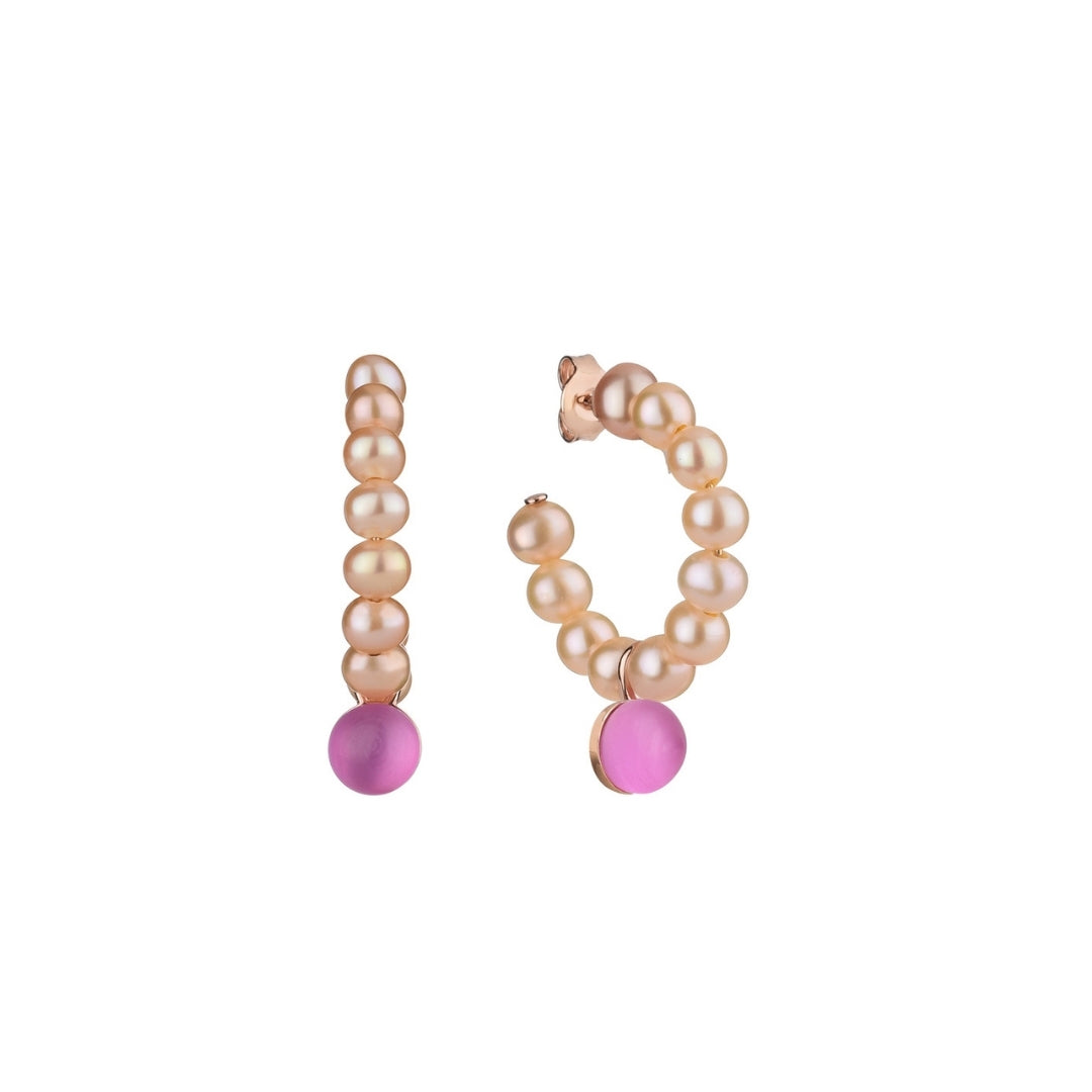 Orecchini  a cerchio Zabette con perle e pietra rosa