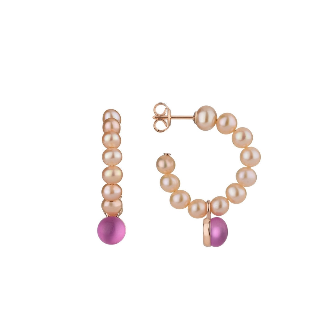 Orecchini  a cerchio Zabette con perle e pietra rosa