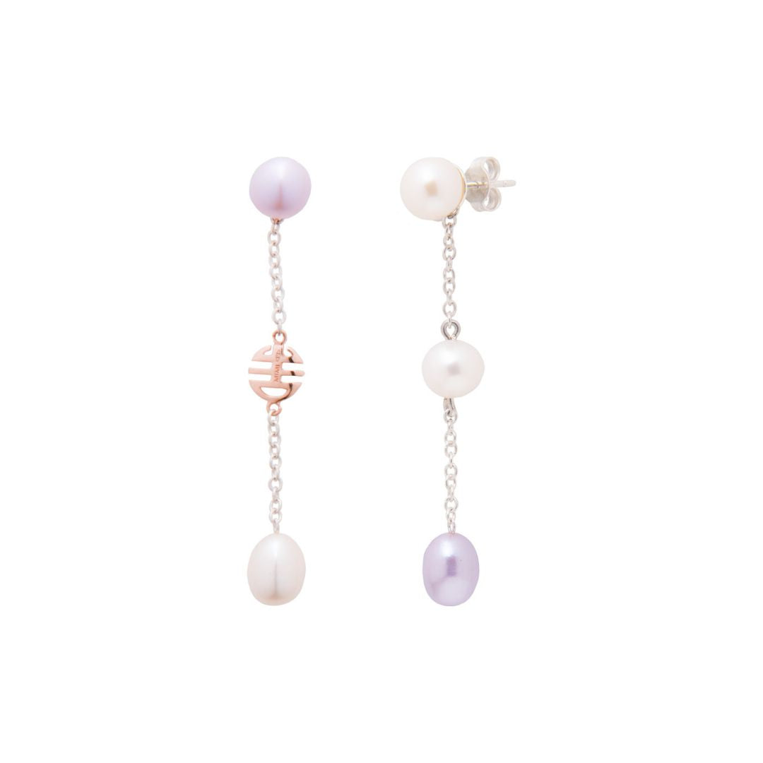 MIMI Orecchini Nagai perle alternate Bianche e Viola