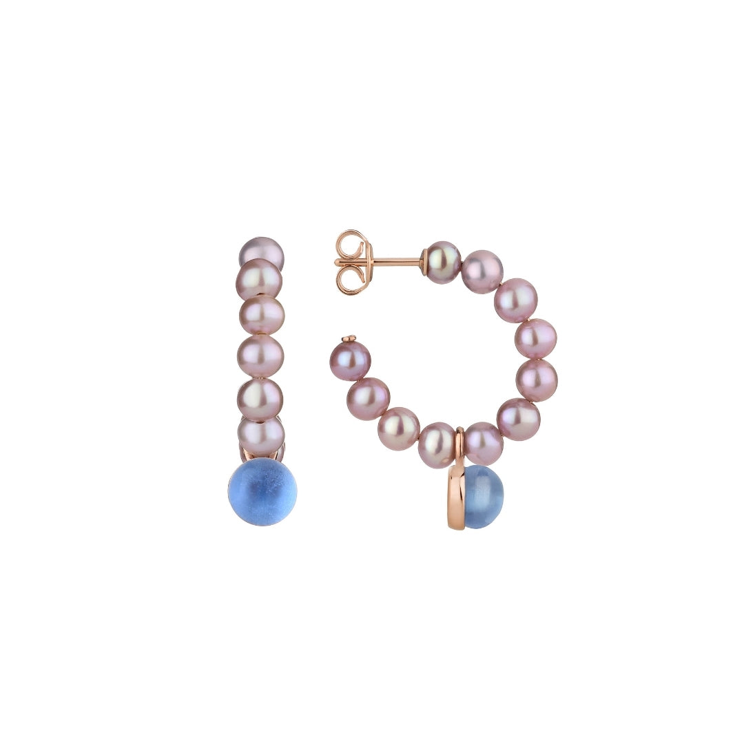 Orecchini  a cerchio Zabette con perle e pietra rosa
