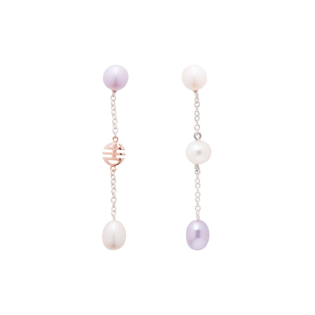 MIMI Orecchini Nagai perle alternate Bianche e Viola