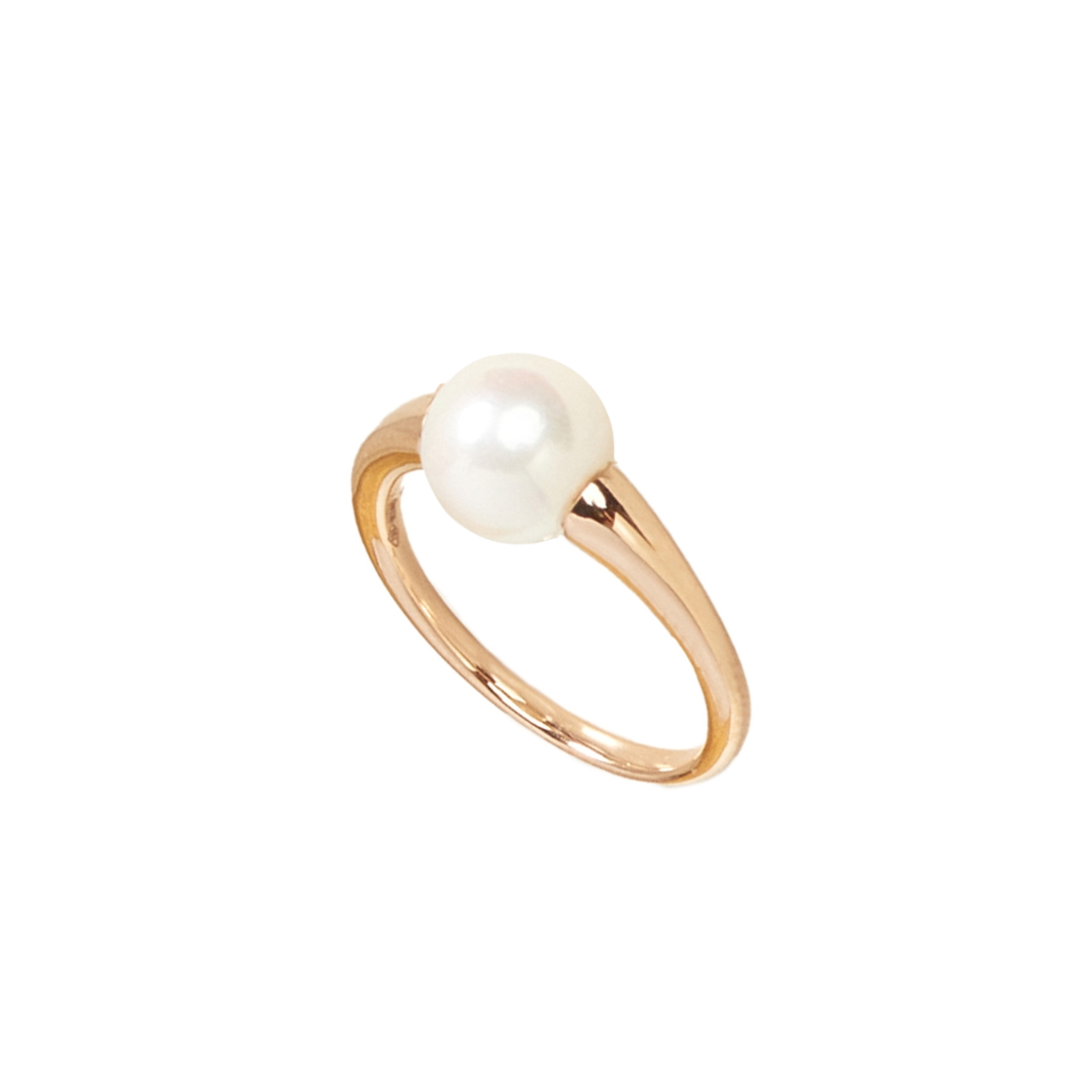 MIMI Anello Solitario Oro Rosa 18k con Perla Akoya perla 8mm