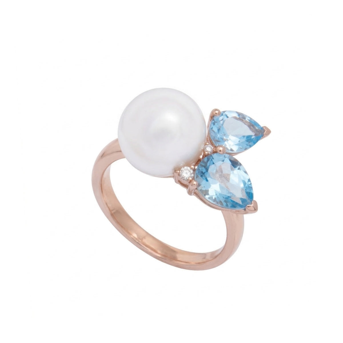 MIMI MILANO Anello Cocktail con topazio azzurro, perla South Sea e diamanti