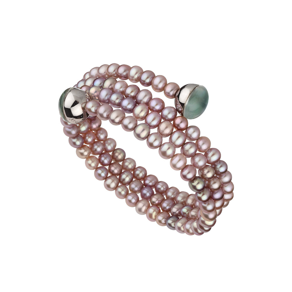 MIMI Bracciale semirigido a 4 file con perle viola e crisoprasio