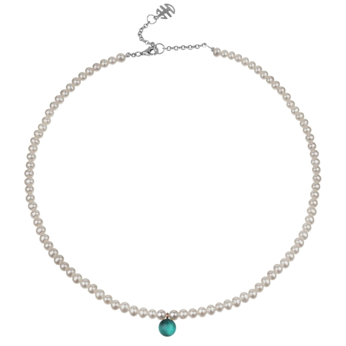 Collana perle bianche e doppietta verde acqua — MIMÍ Milano