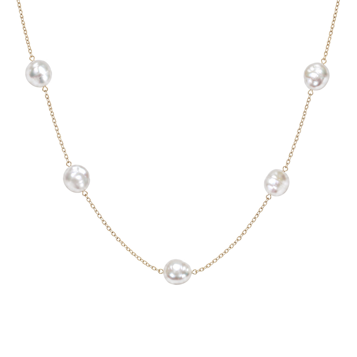 Collana lunga in oro giallo 9k con 19 perle barocche bianche, 99 cm — MIMÍ Milano