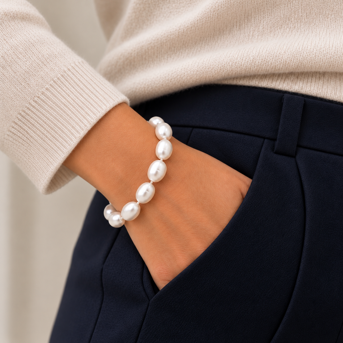 Pulsera perlas barrocas blancas