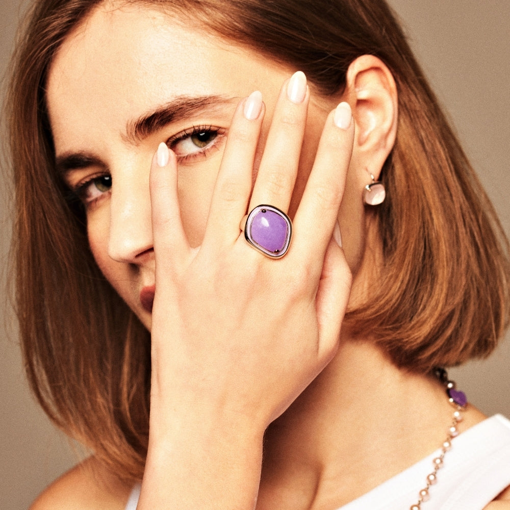 Anel Dune grande com jade lavanda