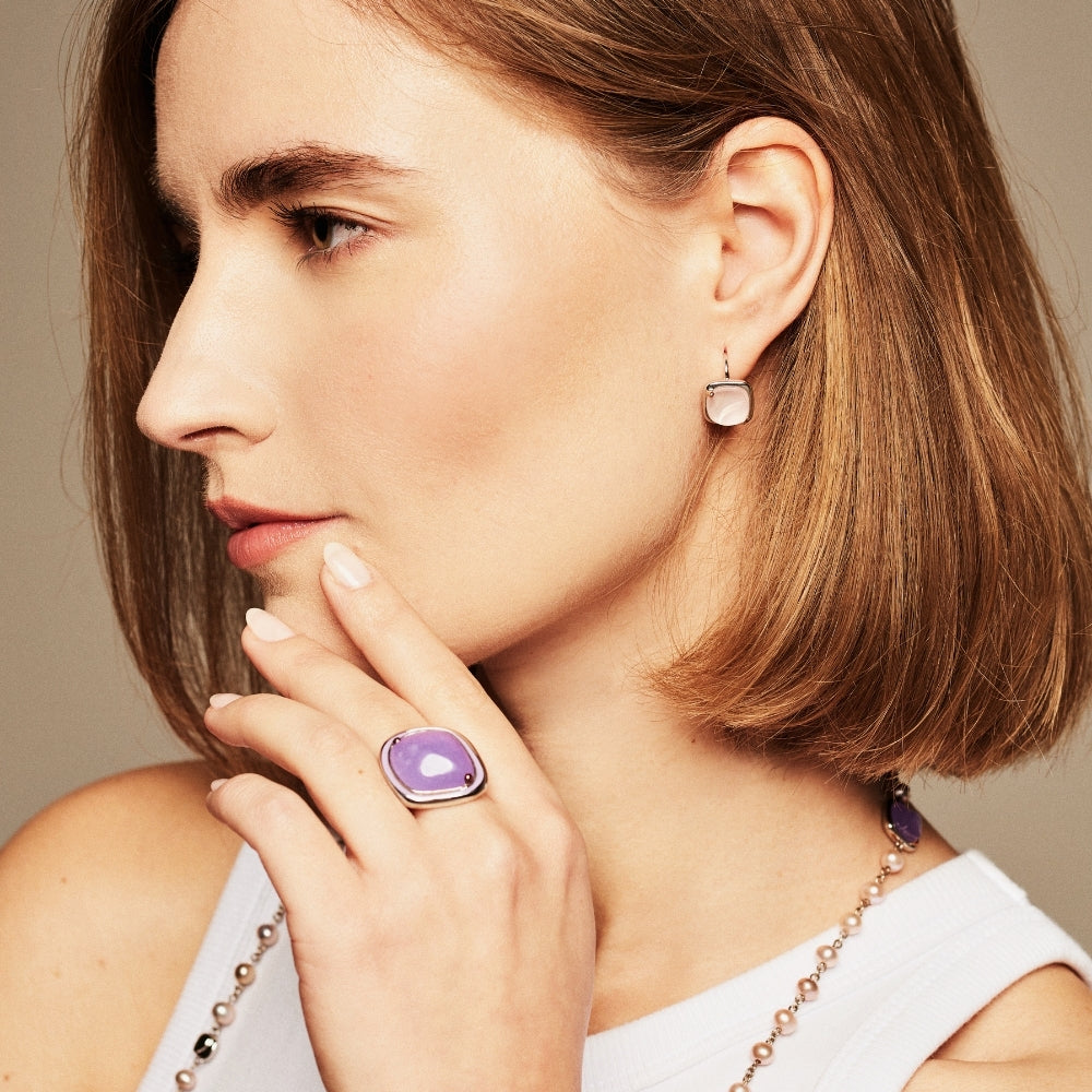 Brincos Dune com quartzo rosa