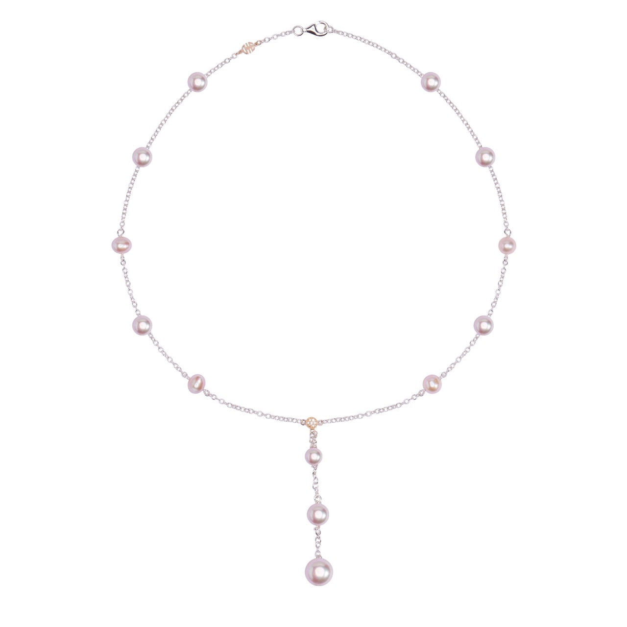 MIMI Collana Nagai a Y in Argento e Oro Rosa con Perle Viola