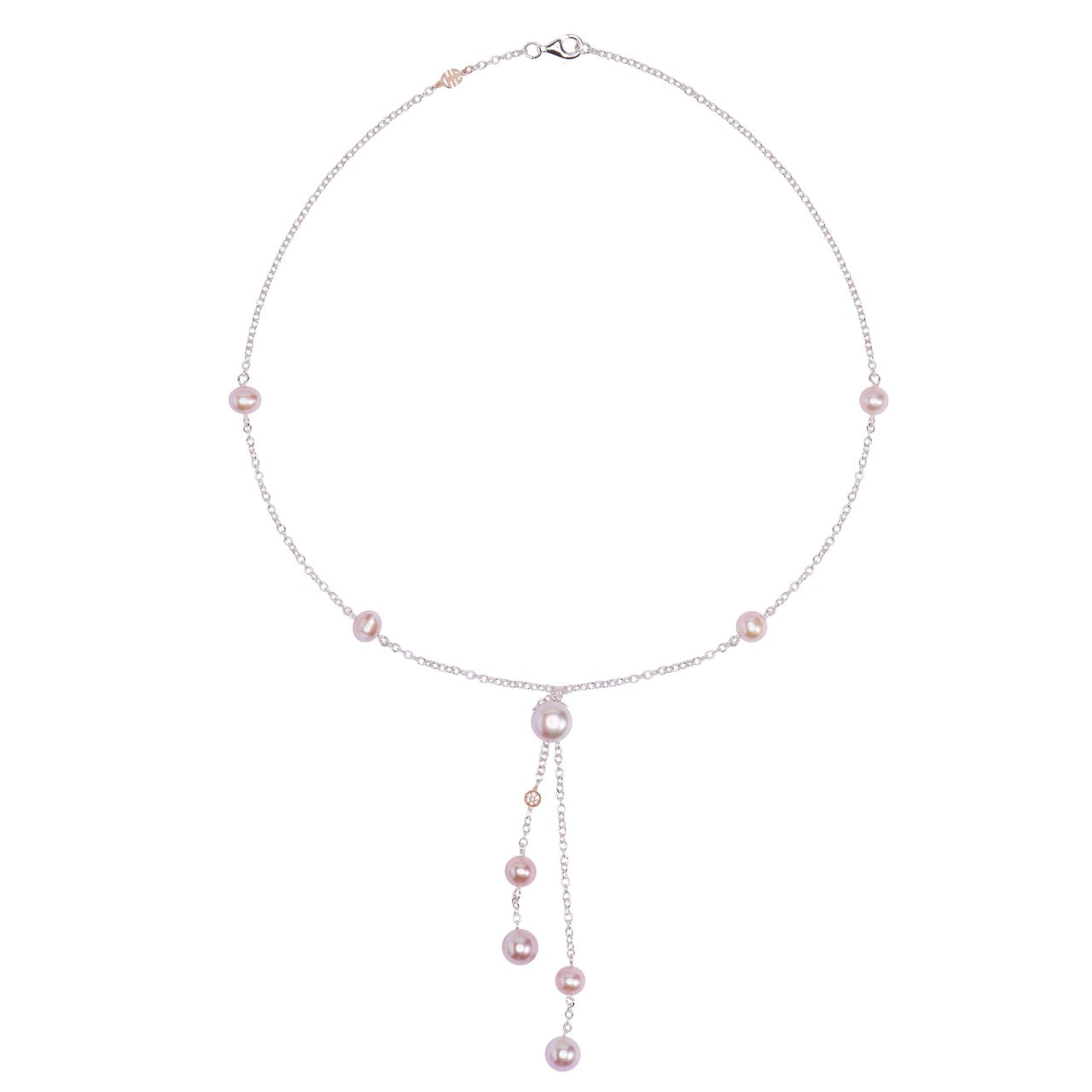 MIMI Collana Nagai a Doppia Y in Argento e Oro Rosa con Perle Viola