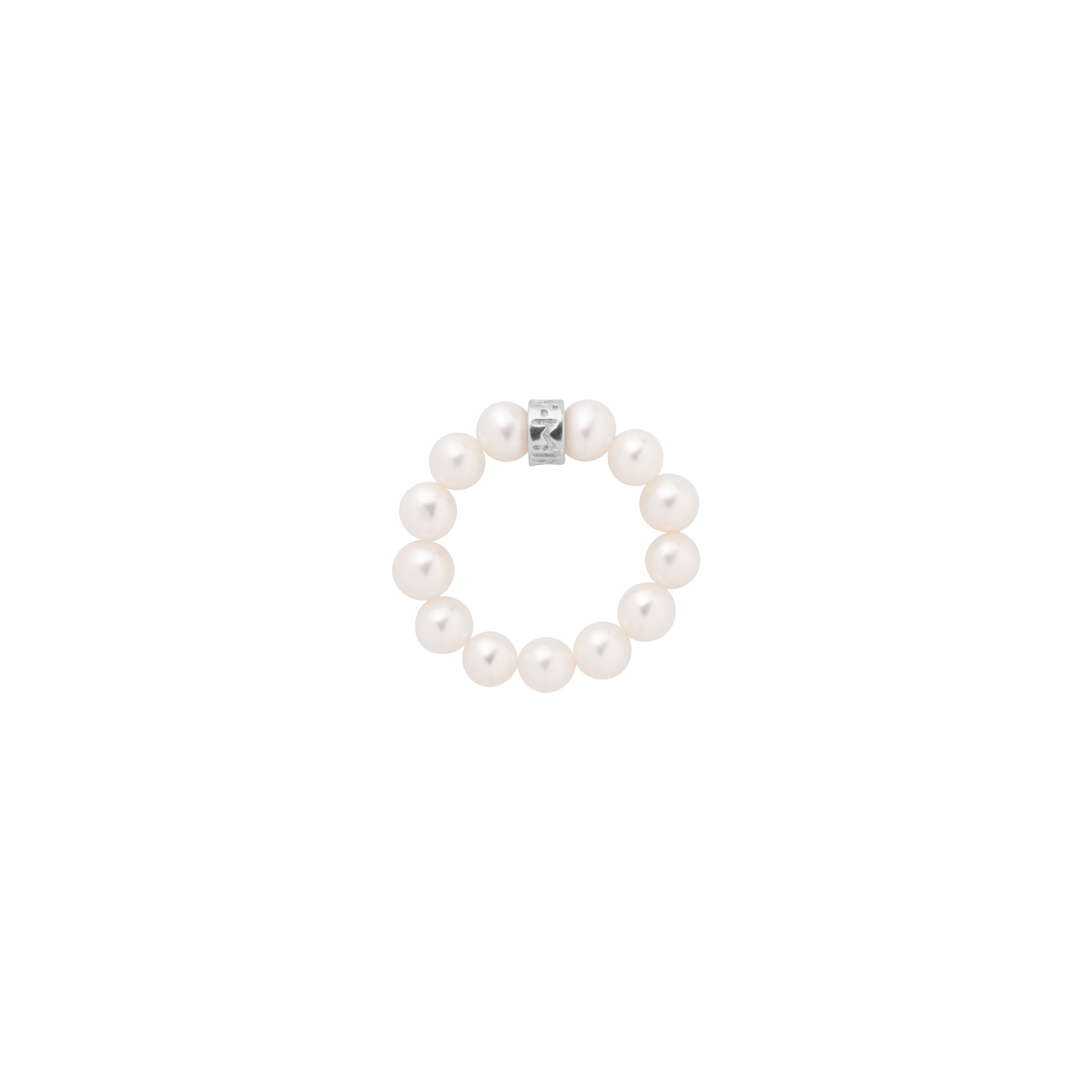 MIMI Anello Elastica perle rosa grandi Bianco