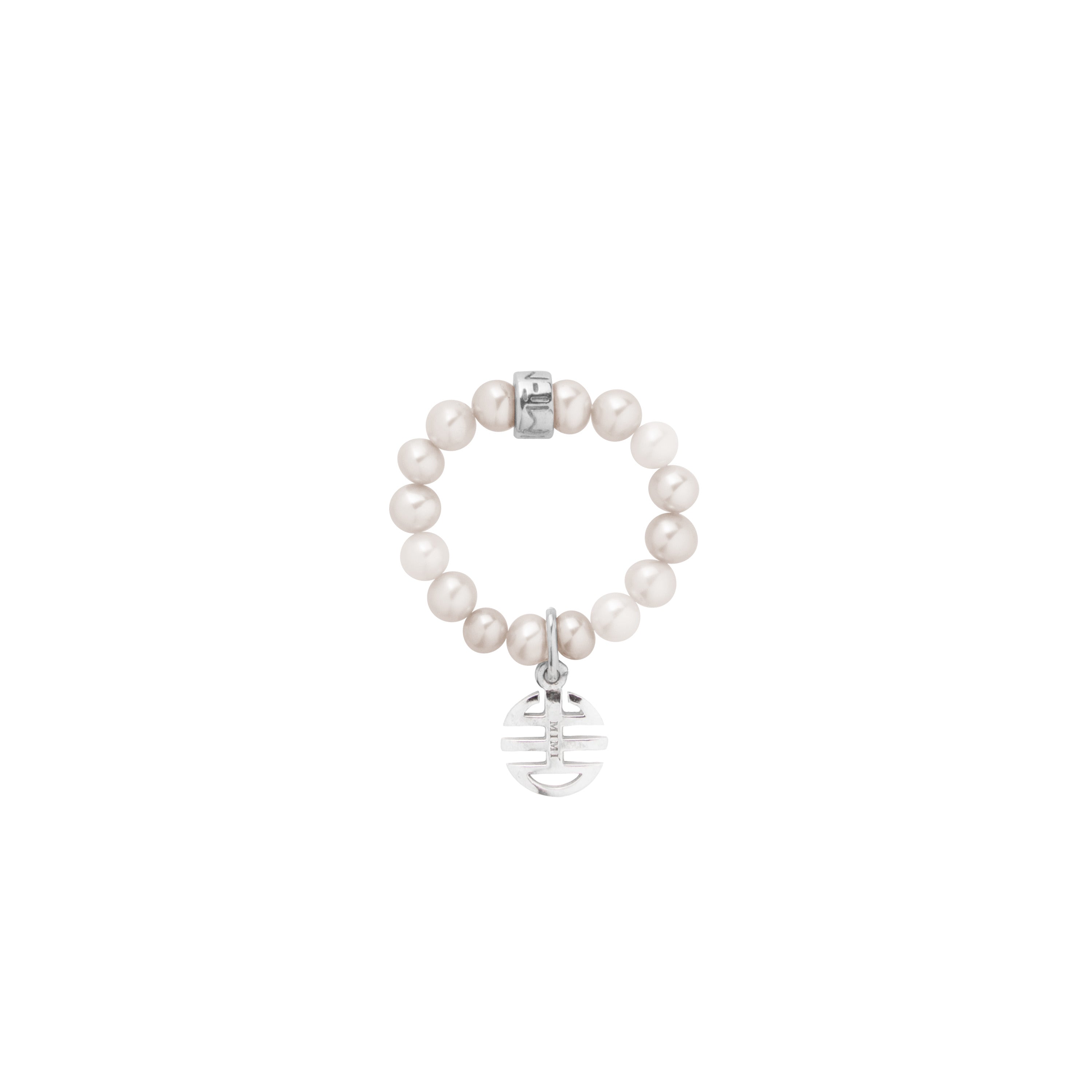 MIMI Anello Elastica con perle multicolor e charm ognibene Bianco
