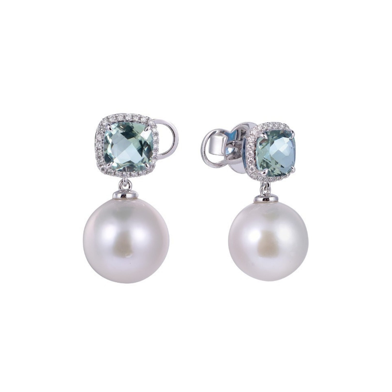 MIMI Orecchini Shanti con quarzo fumé, perle e diamanti Prasiolite