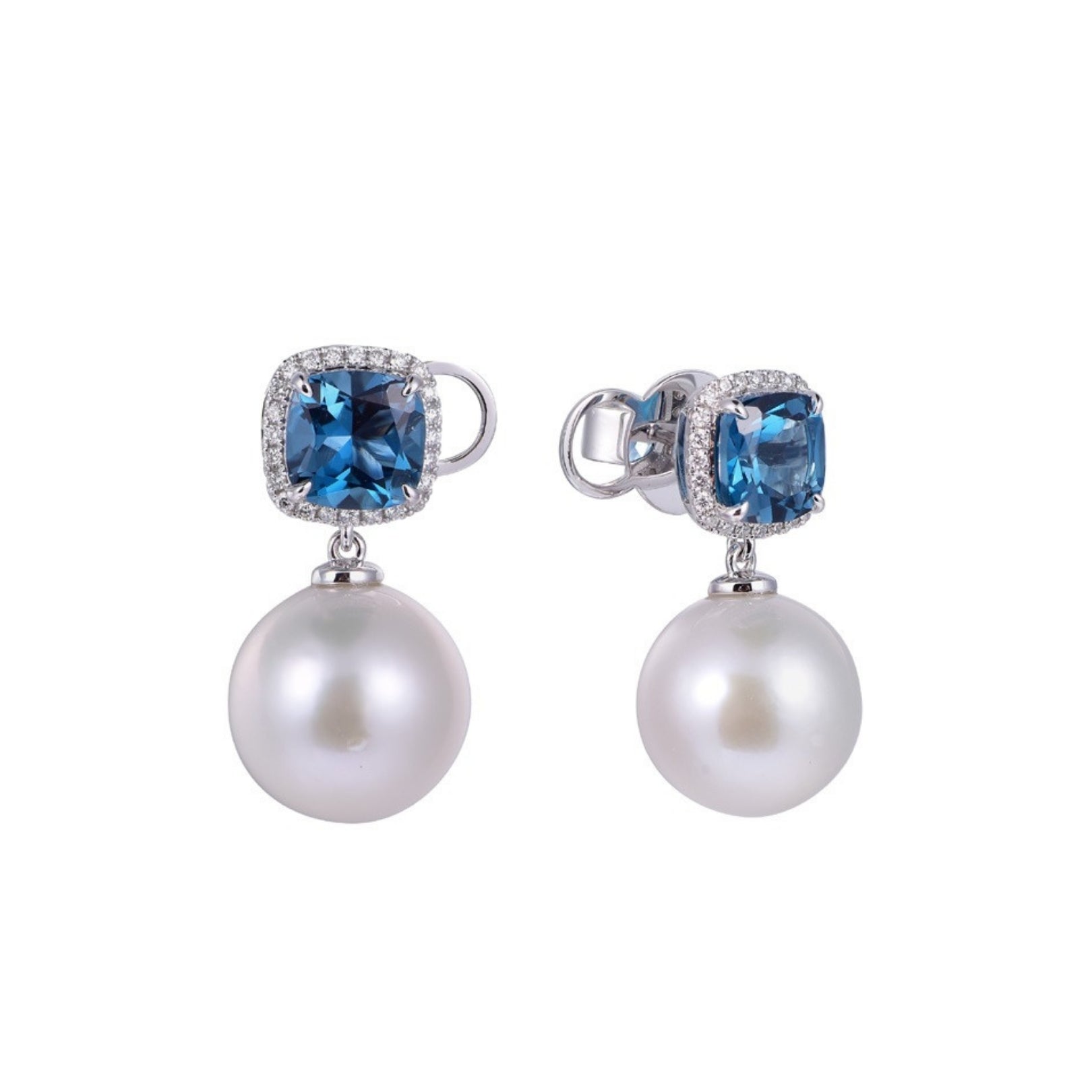 MIMI Orecchini Shanti con quarzo fumé, perle e diamanti Topazio blu London