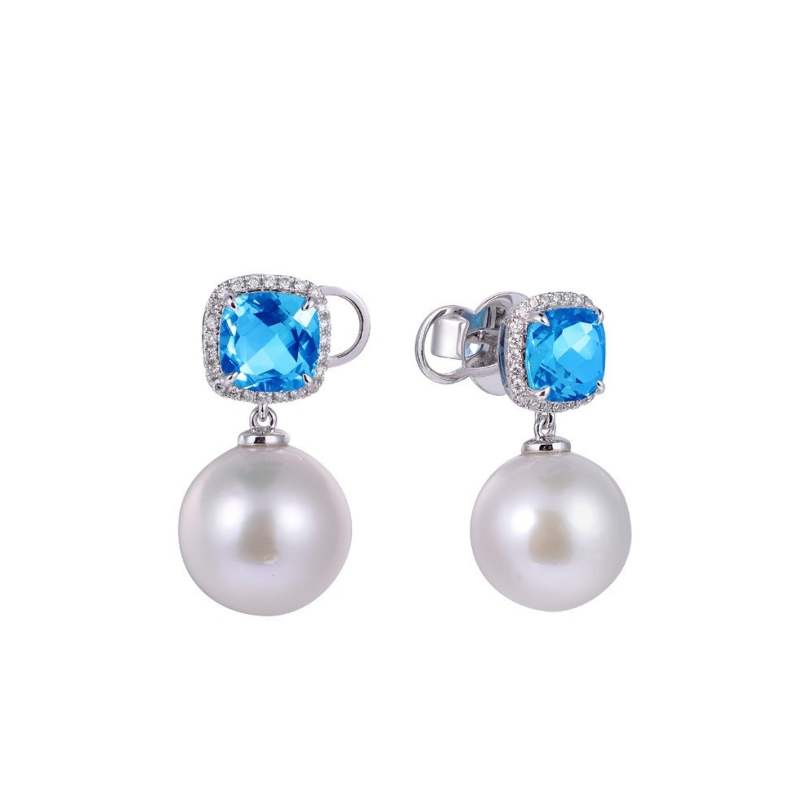 MIMI Orecchini Shanti con quarzo fumé, perle e diamanti Topazio Swiss blu