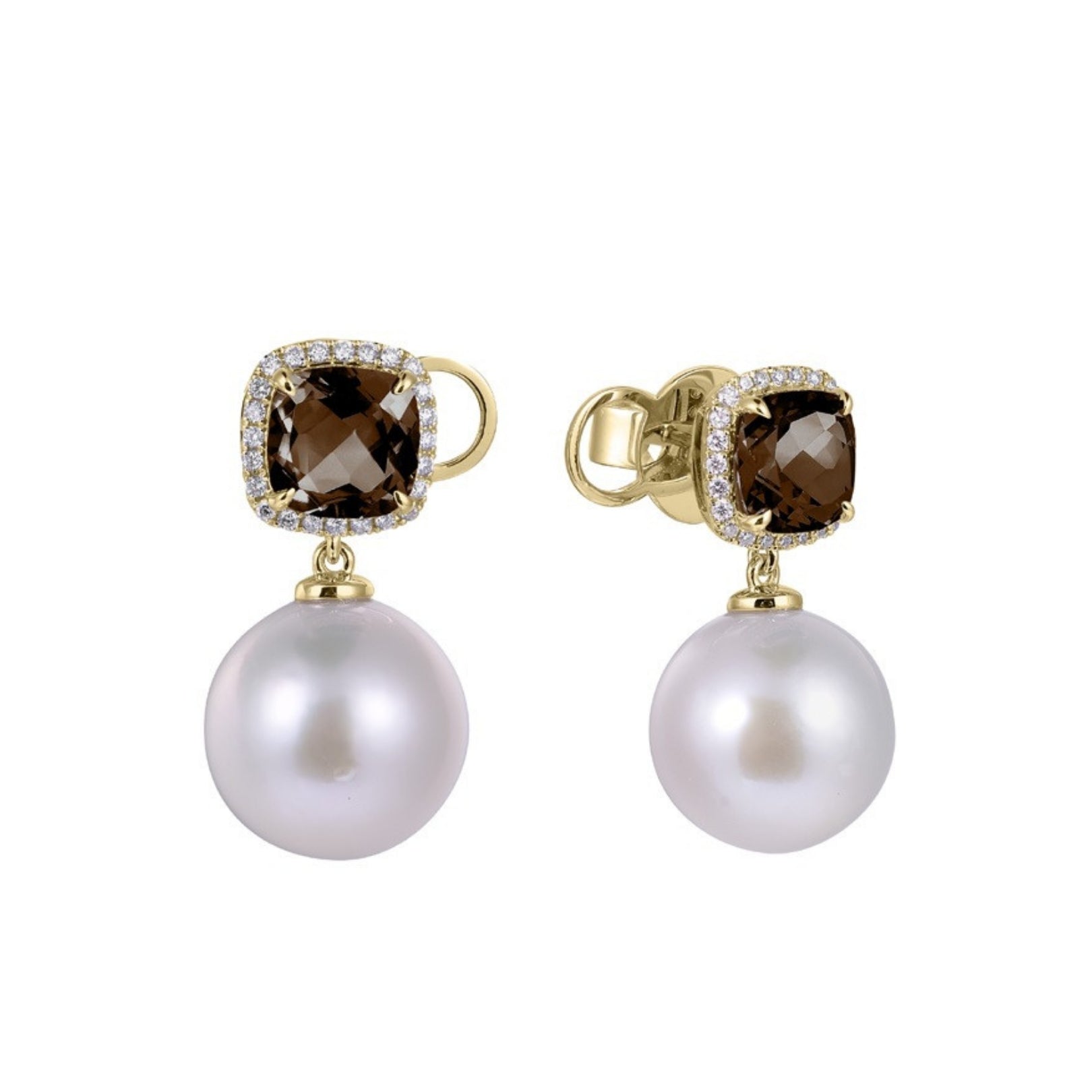 MIMI Orecchini Shanti con quarzo fumé, perle e diamanti Quarzo fumé