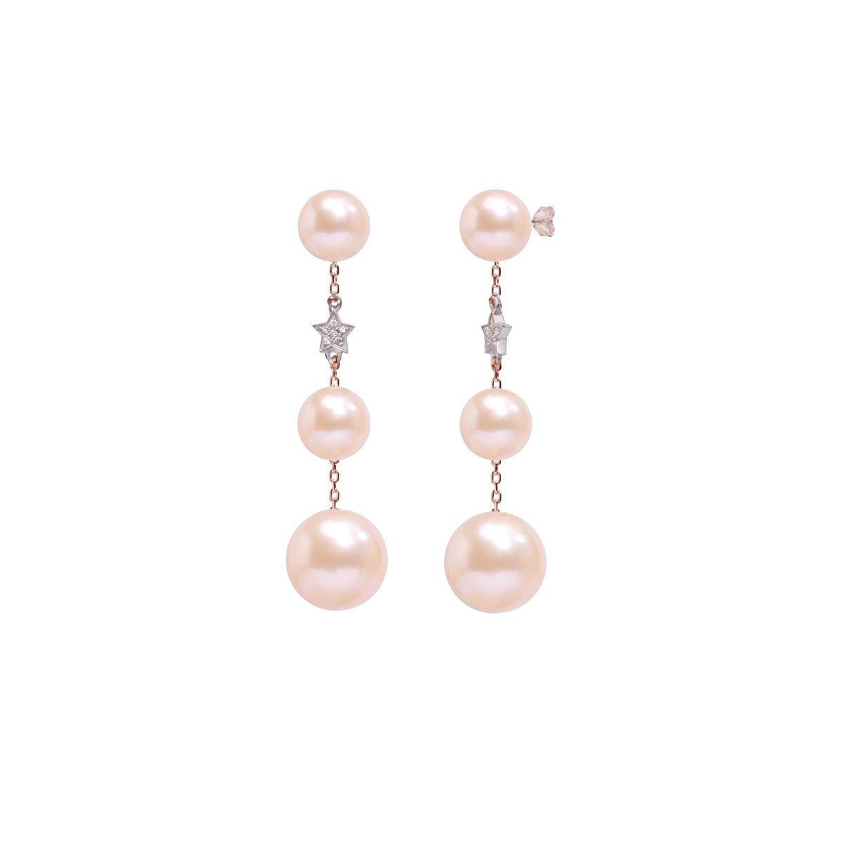Orecchini Stella tre perle rosa con catenella — MIMÍ Milano