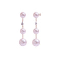 Heart earrings with three purple pearls and chain