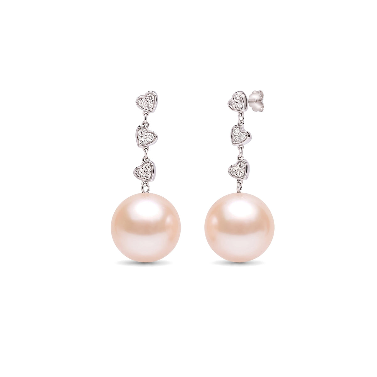 Orecchini 3 Cuori perle rosa corti — MIMÍ Milano