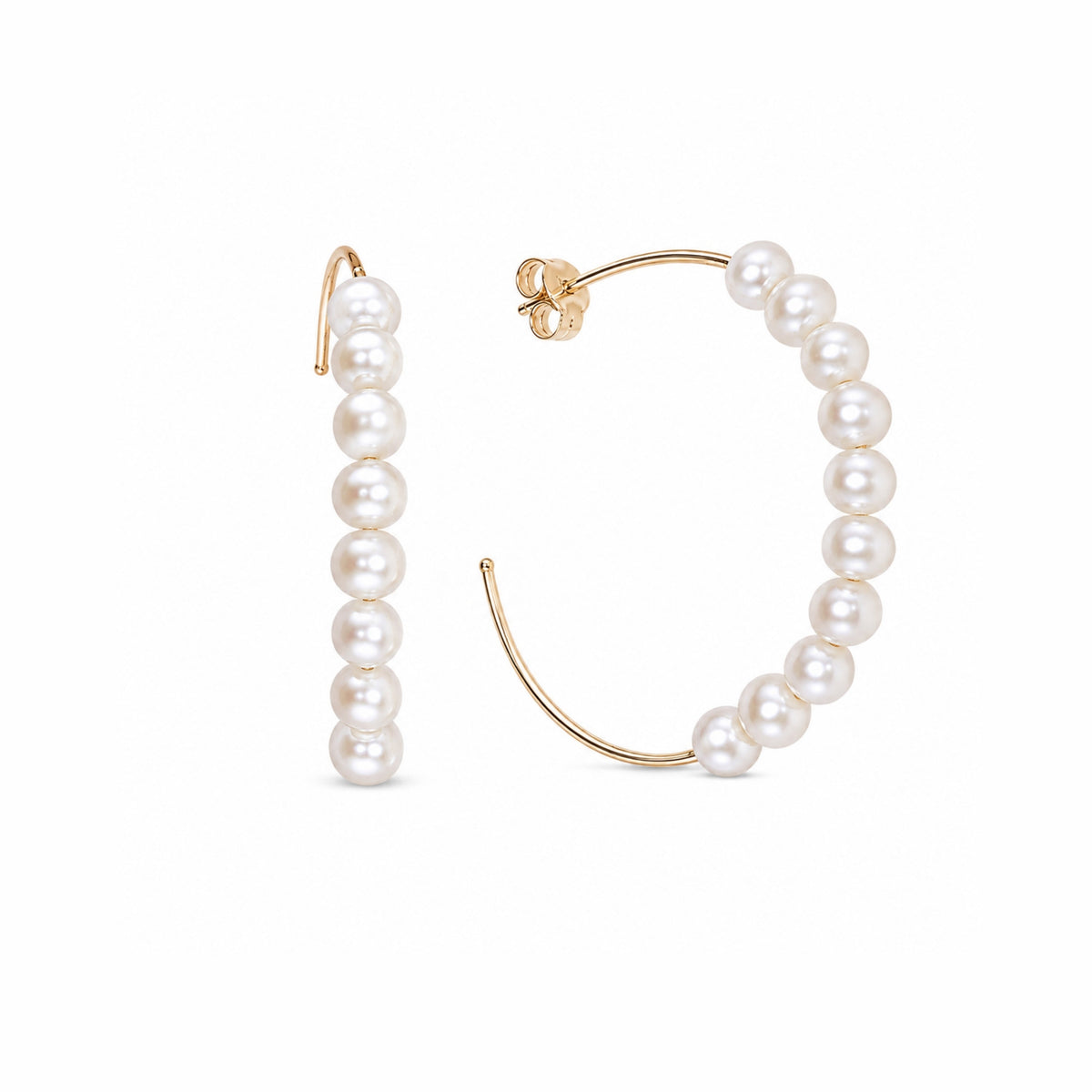 Orecchini a cerchio MIMÍ Milano in oro giallo 9k con 20 perle Freshwater bianche 4-4,5 mm, cerchio 30 mm