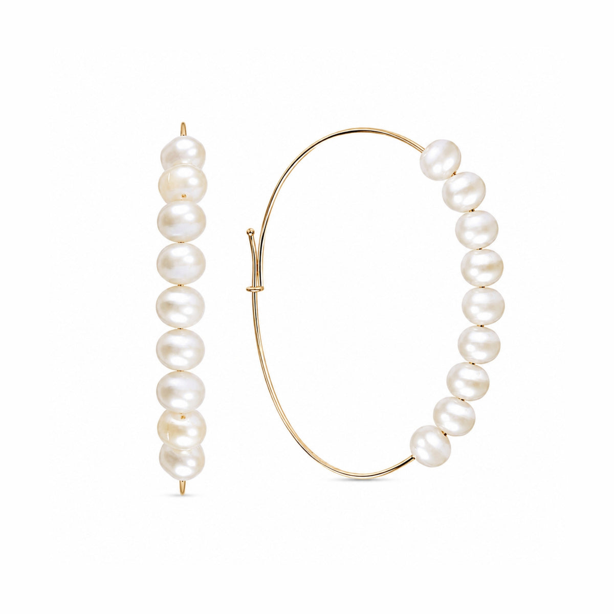Orecchini a cerchio MIMÍ Milano in oro giallo 9k con 18 perle Freshwater bianche 5,5-6 mm, cerchio 5 cm
