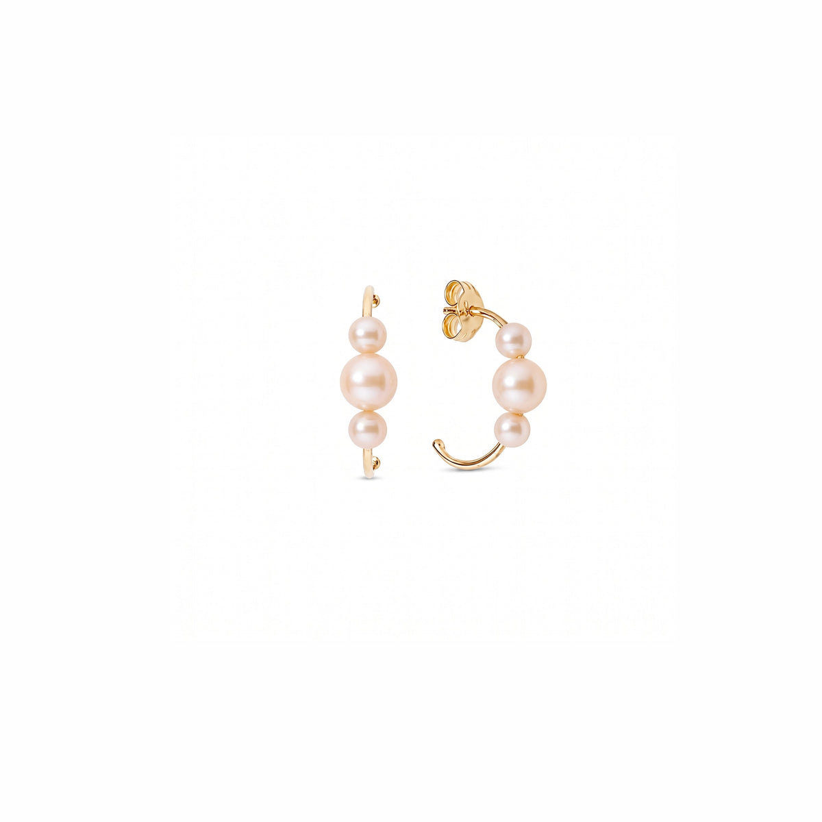 Orecchini a cerchio MIMÍ Milano in oro giallo 9k con 2 perle Freshwater rosa 3,5-5,5 mm, cerchio 13 mm