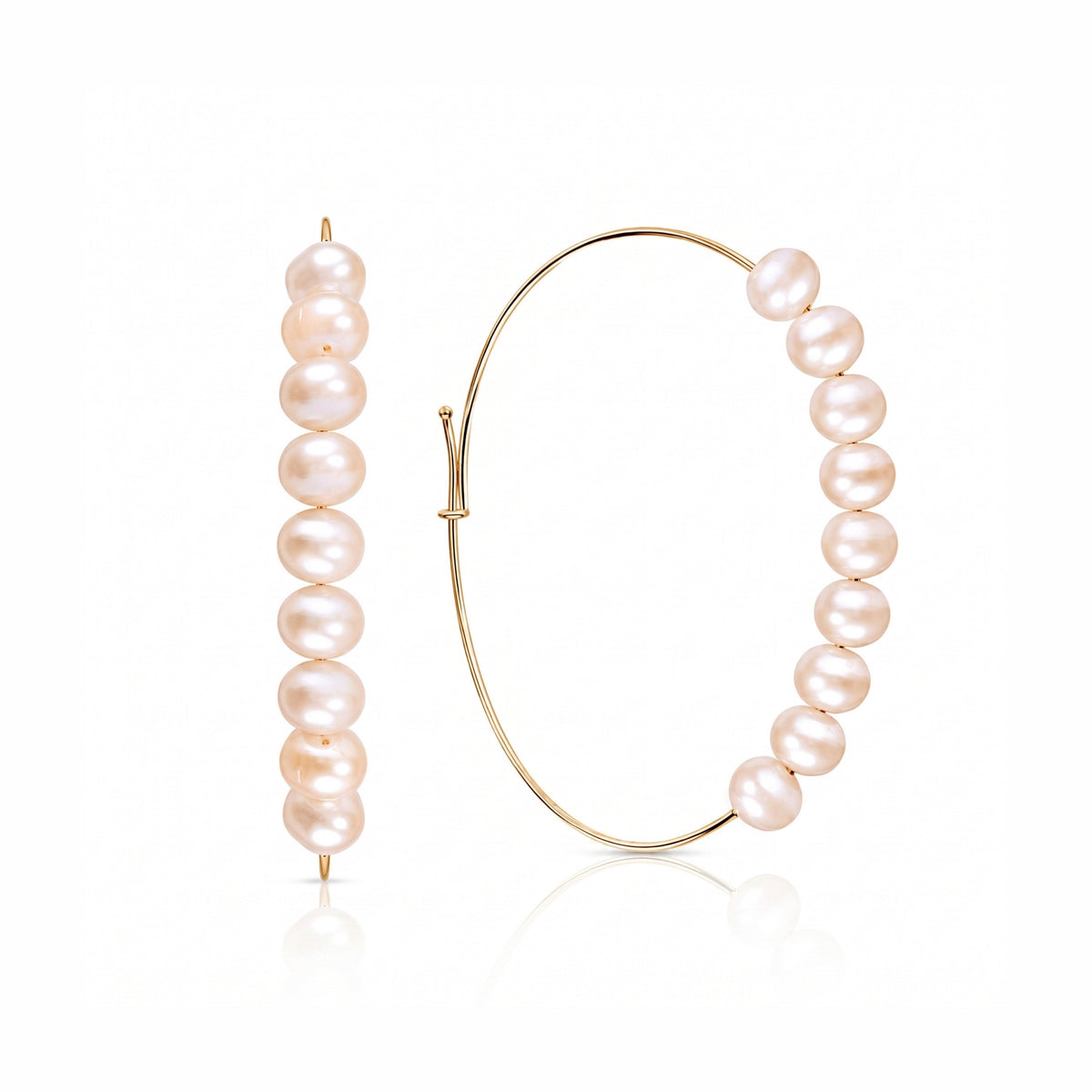 Orecchini a cerchio MIMÍ Milano in oro giallo 9k con 18 perle Freshwater rosa 5,5-6 mm, cerchio 5 cm