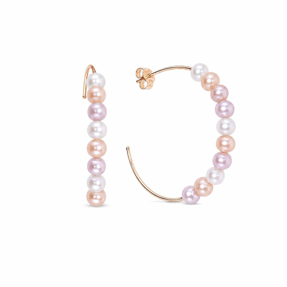 Orecchini a cerchio MIMÍ Milano in oro giallo 9k con 20 perle Freshwater multicolor 4-4,5 mm, cerchio 30 mm