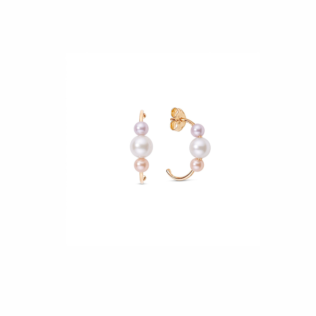 Orecchini a cerchio MIMÍ Milano in oro giallo 9k con 2 perle Freshwater multicolor 3,5-5,5 mm, cerchio 13 mm