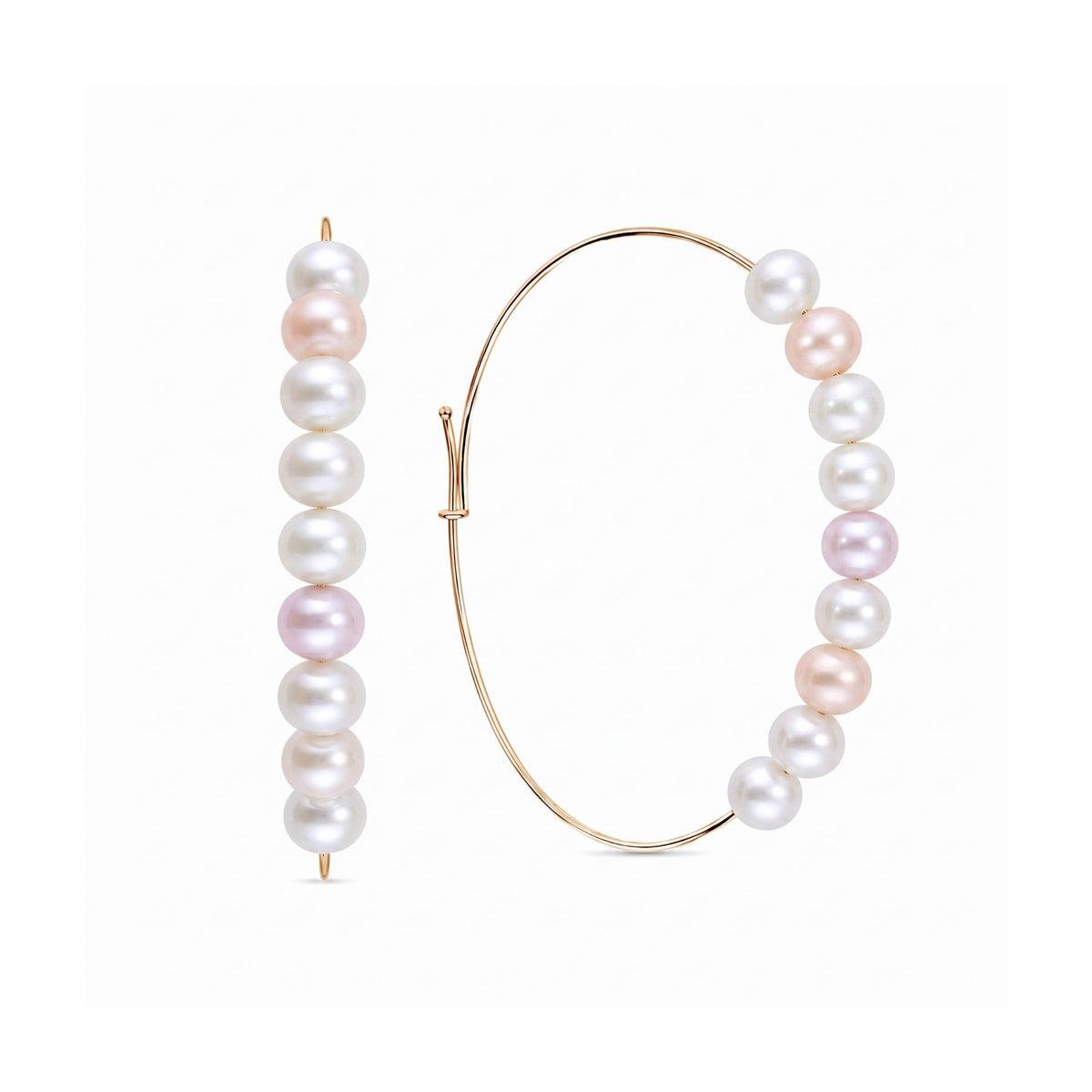 Orecchini a cerchio MIMÍ Milano in oro giallo 9k con 18 perle Freshwater multicolor 5,5-6 mm, cerchio 5 cm