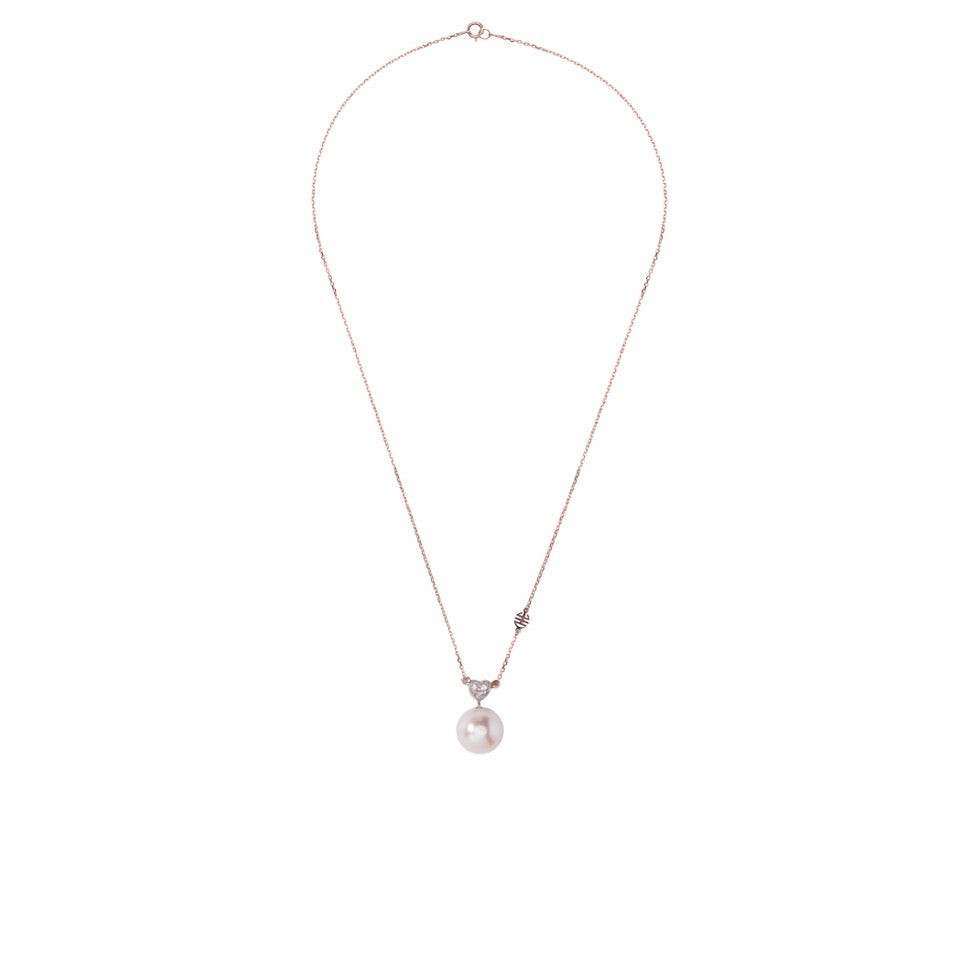 Pendente con perla bianca e cuore di diamanti