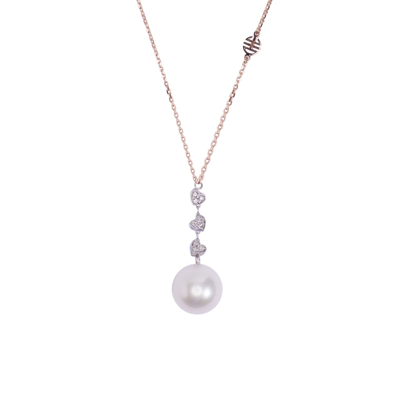 Pendente con perla bianca e cuori di diamanti