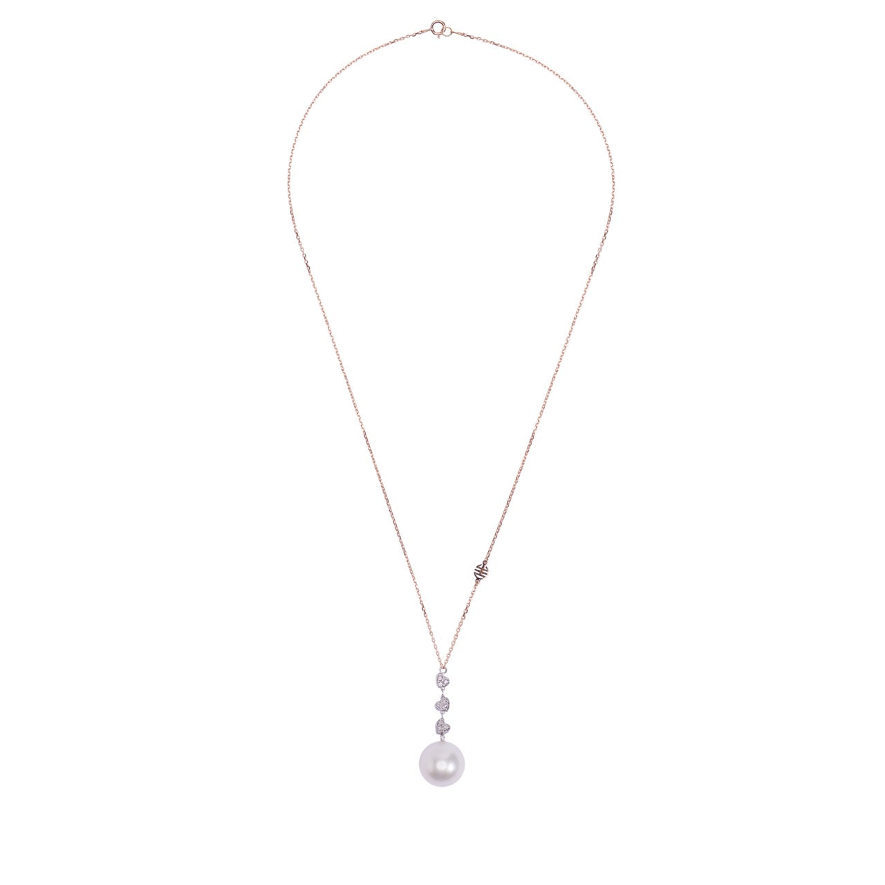 Pendente con perla bianca e cuori di diamanti