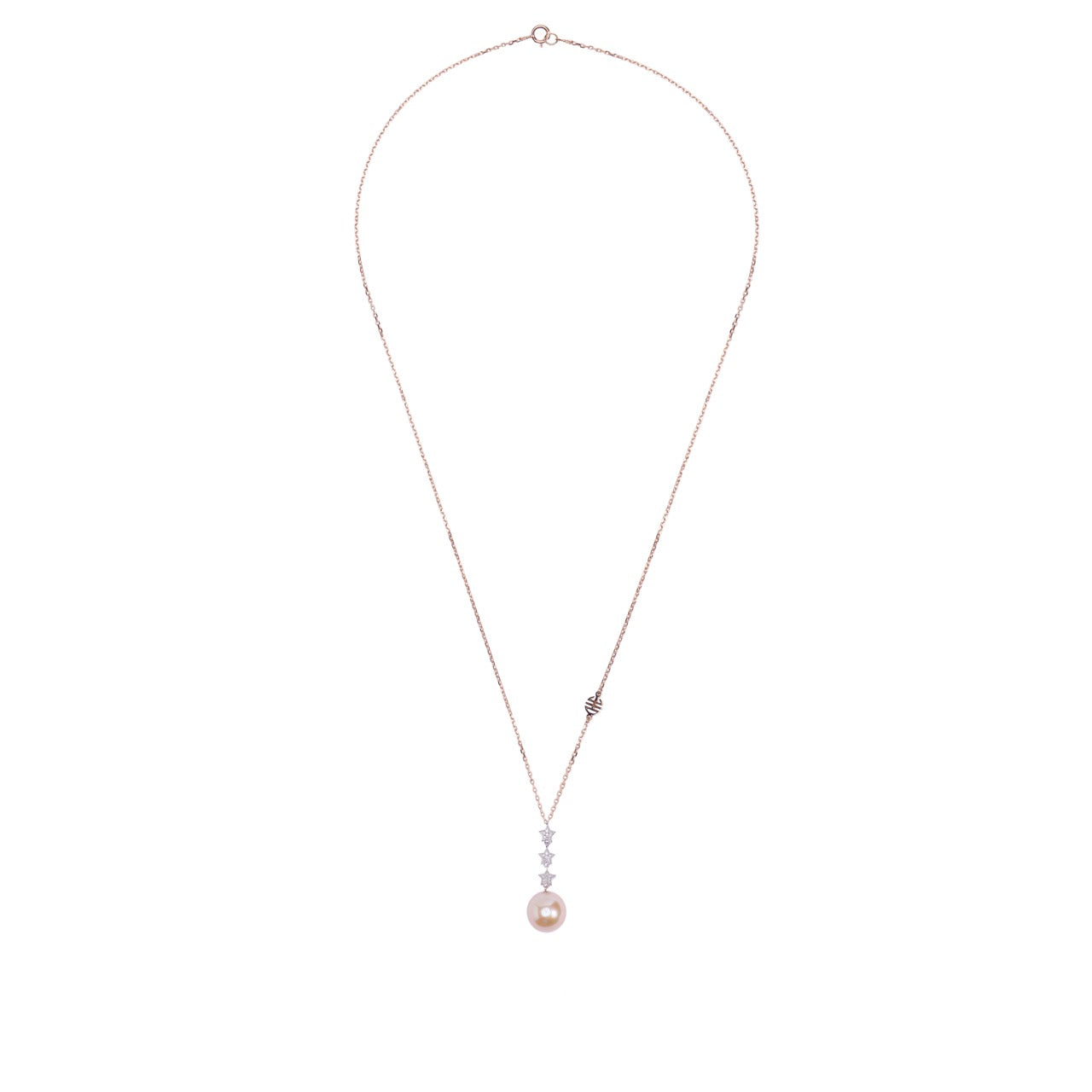 Pendente con perla rosa e stelle di diamanti