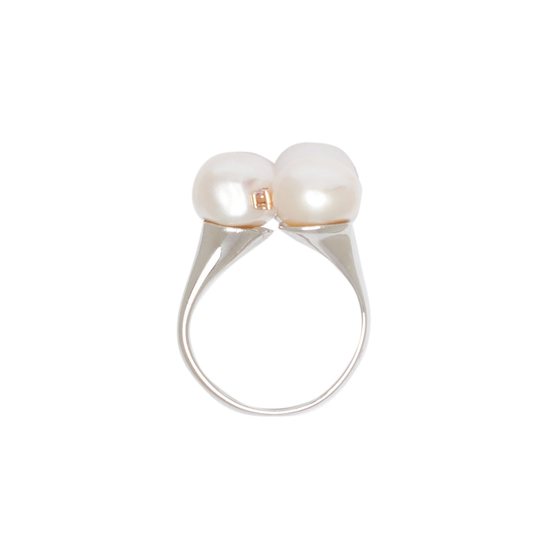 MIMI Anello Blanche in argento e oro con perle barocche bianche e diamanti