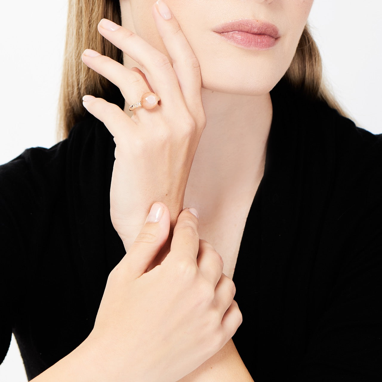 MIMI Anello Milano in oro rosa 18k con diamanti e sun stone