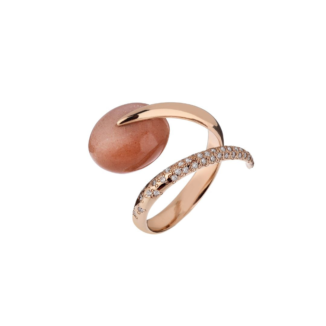 MIMI Anello Milano in oro rosa 18k con diamanti e sun stone cabochon