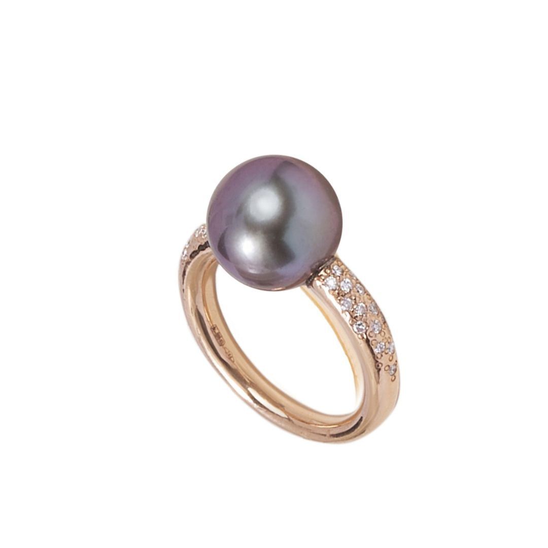 MIMI Anello Milano con perla South Sea nera e diamanti