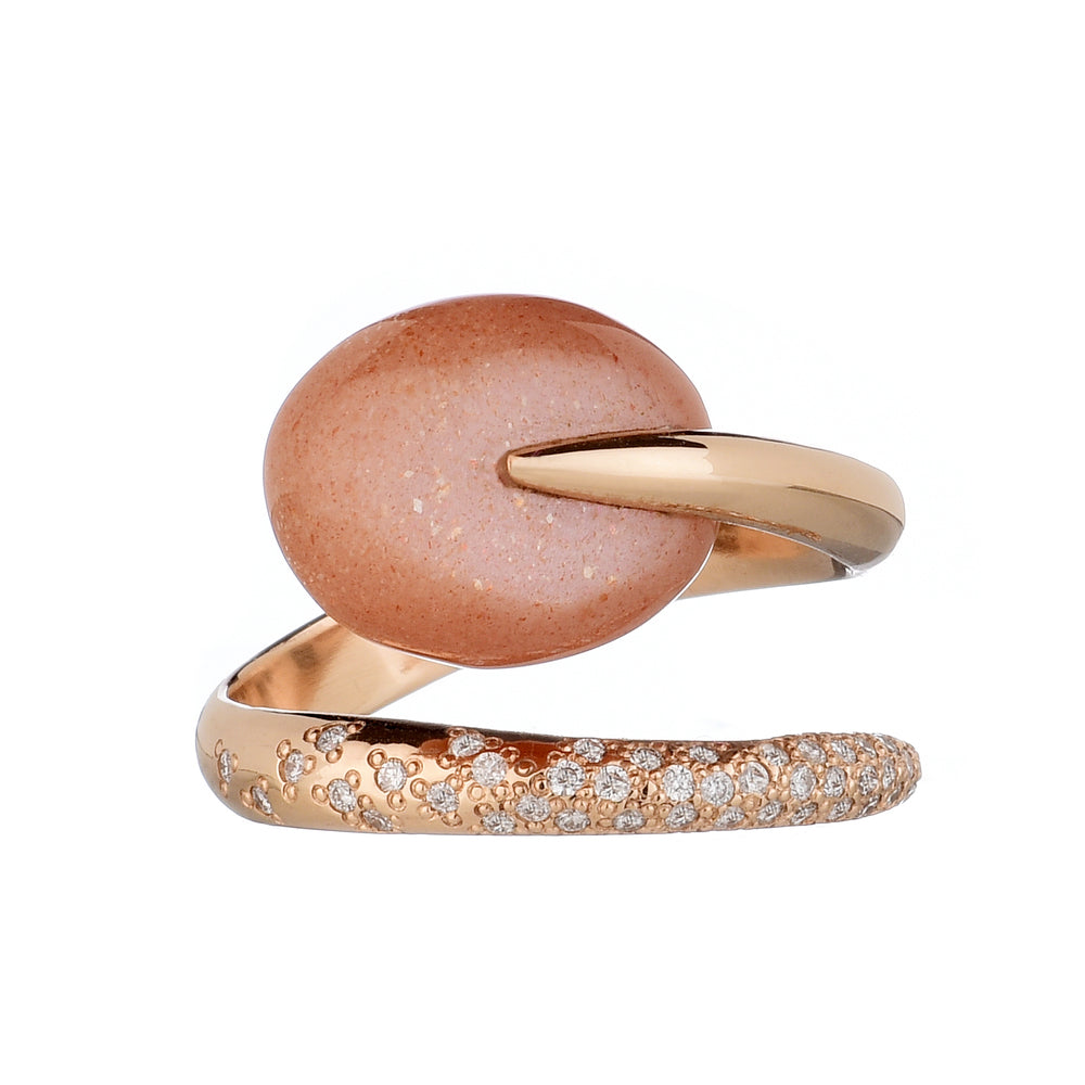 MIMI Anello Milano in oro rosa 18k con diamanti e sun stone cabochon