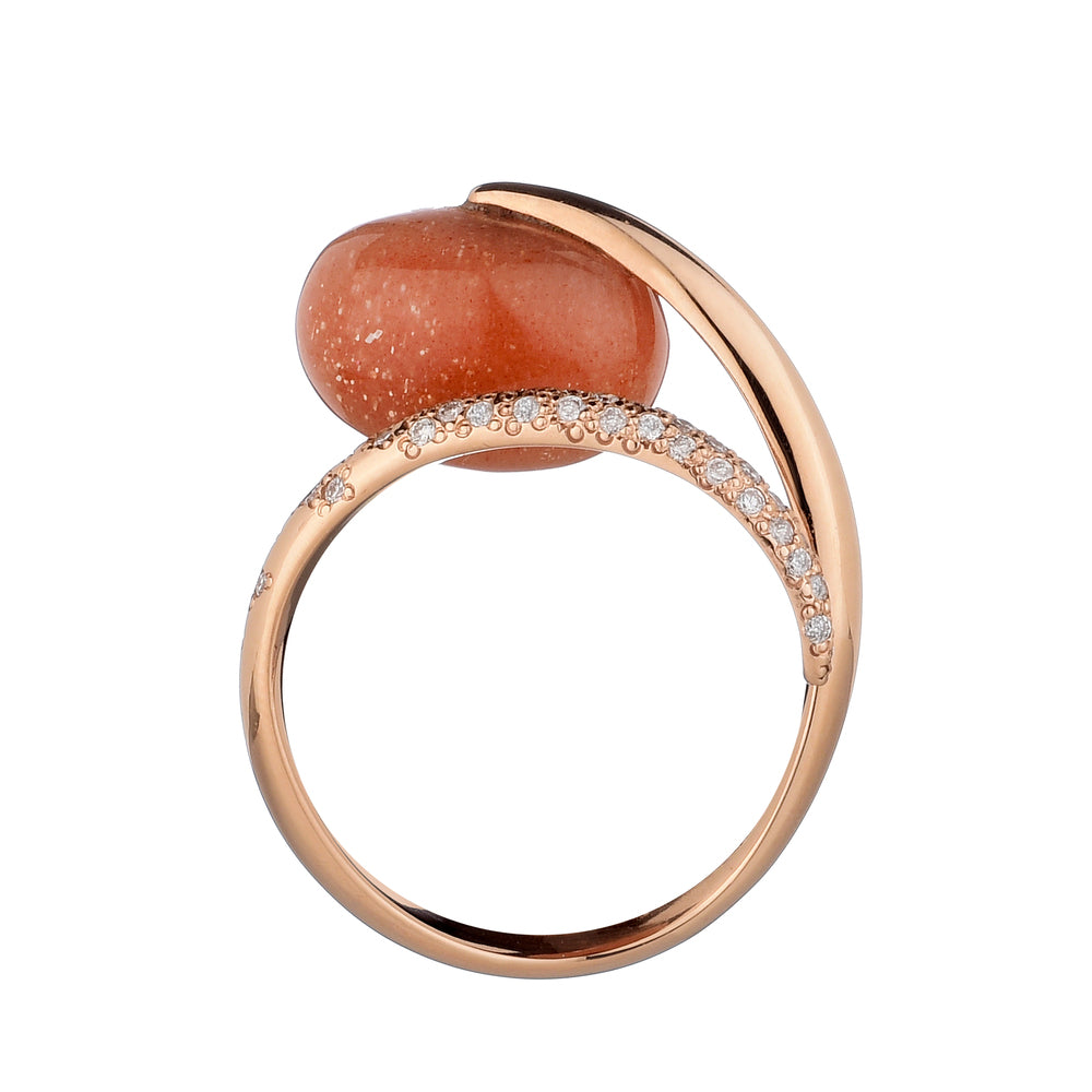 MIMI Anello Milano in oro rosa 18k con diamanti e sun stone cabochon