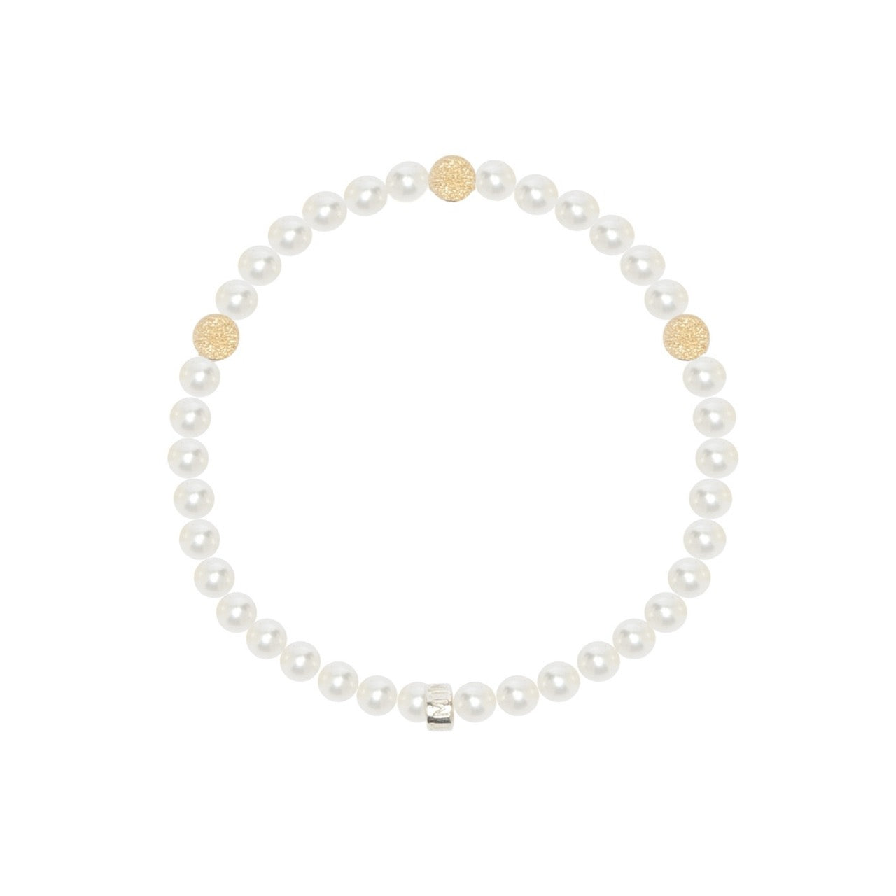 MIMI Bracciale Elastico Classic Perle Bianche 3 Sfere Oro Giallo 18K