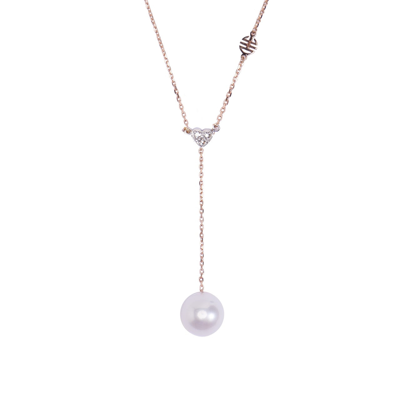 Collana a Y con perla bianca e cuore di diamanti