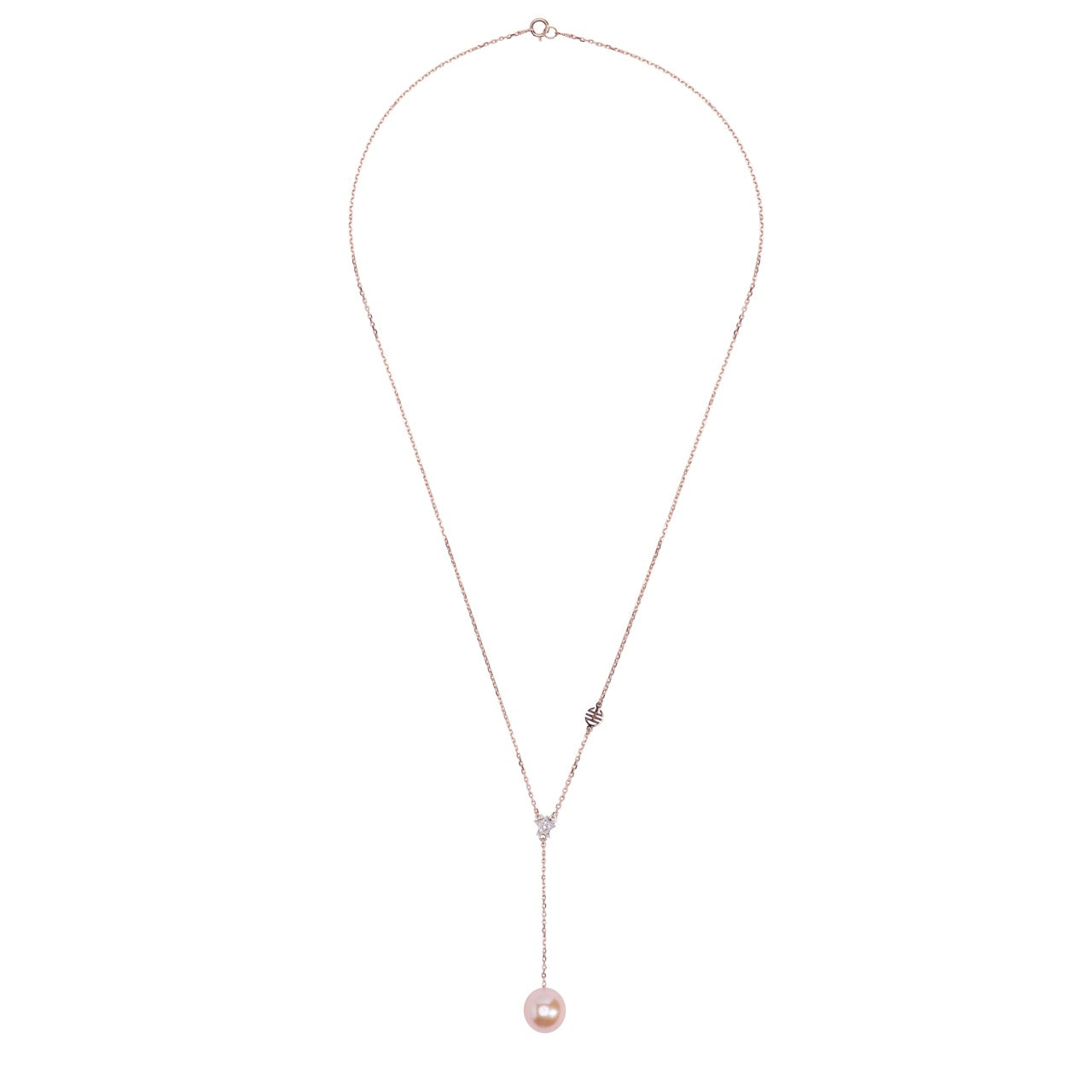 Collana a Y con perla rosa e stella di diamanti