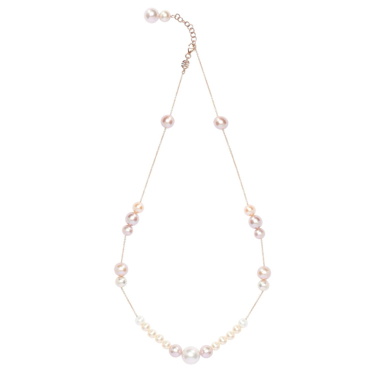 Classic Multicolour Pearl Choker Necklace 18K Rose Gold 42cm