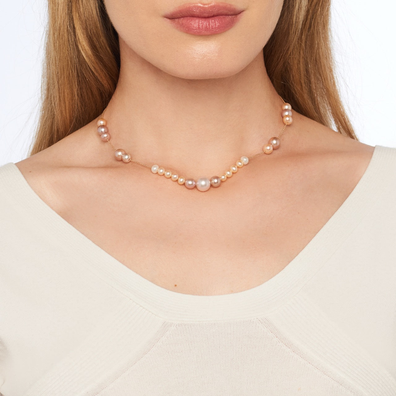 MIMI Collana Choker Classic Perle Multicolore Oro Rosa 18K 42cm